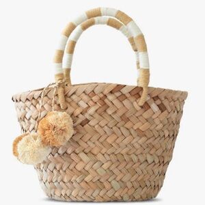 MINI ST TROPEZ POM POM STRAW TOTE